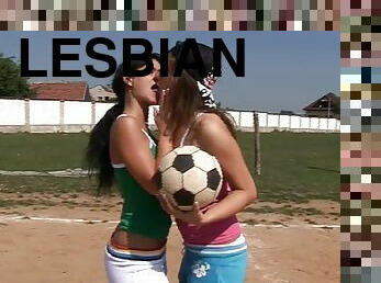 Sporty babes play volleyball in the park then have lesbian ex