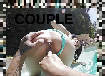 Bikini cutie blows him POV in the pool and needs dick inside her