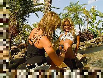 Two kinky blondes having the wildest lesbian session by the pool