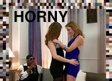 Two horny bitches enjoy interracial FFM anal sex indoors