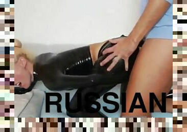 Slim russian slut fucked in her ripped latex