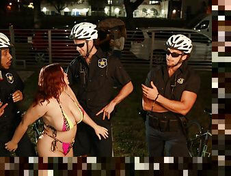 Cops share chubby MILF's wet holes in dirty gangbang