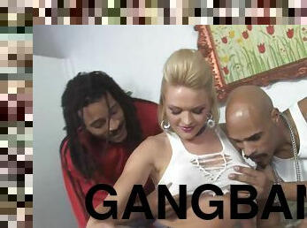 Cocky White girl gets pounded in an interracial gangbang video