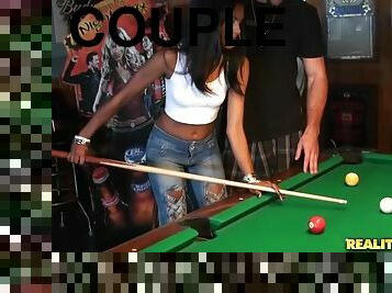 Superb Jasmine Rios plays pool and then gets fucked