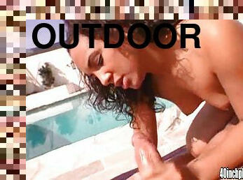 Pretty Victoria Allure Goes Hardcore Outdoors Next To A Swimming Pool