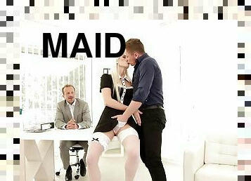 On her first day of work the new maid gets double penetrated