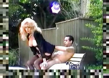 Mature retro blonde Tina Owen blows and gets fucked in the yard