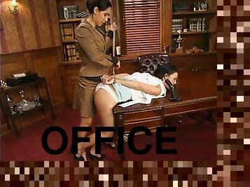 Kylee King sucks a strap-on and gets punished in an office