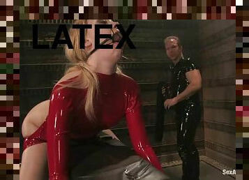 Sexy doll in latex and high heels is here to be abused and banged