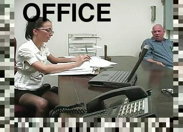 Rod Fontana makes Veronica Jett give him a footjob in an office