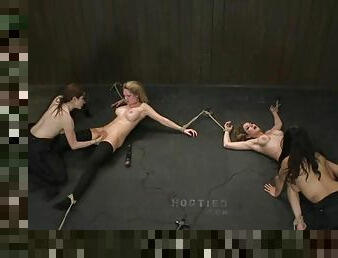 Two bound girls get toyed and dominated by two other chicks