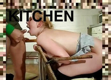 Hot sex scene in the kitchen with a sexy babe