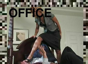 Hot office chick ties her boss up and tortures him in a bedroom