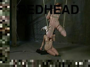 Redhead Ends with Red Butt Cheeks in Toying and Bondage BDSM Session