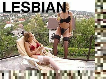 Petra Short and Samantha toy each other on a balcony