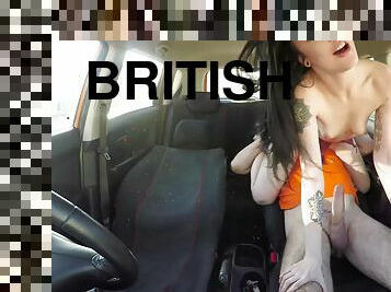 Frisky British chick with small cans gets pounded in the car