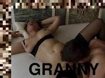 Blonde granny gets her vag drilled doggy style and licked