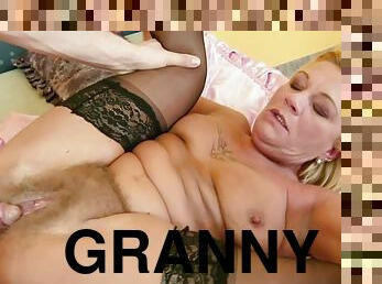 Blonde granny Orhidea sucks a dick and welcomes it in her hairy vag