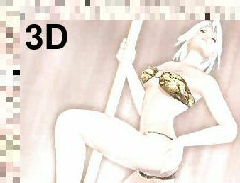 Blonde 3D stripper dances near a pole and enjoys herself