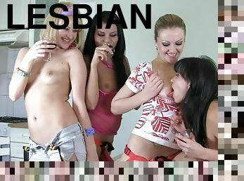 Amazing lesbian foursome video with cute chicks
