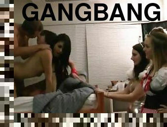 College bedroom sex party with coeds fucking in gangbang