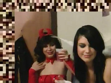 Sexy college tramps having fun at a cosplay sex party