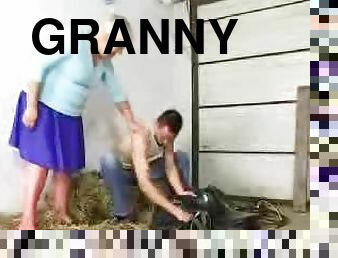 Lewd  granny Cecilia gets her cunt and ass fucked in a barn