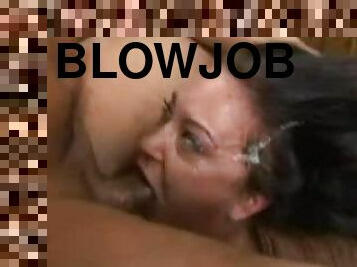 Jamie Huxley the horny brunette gives deepthroat blowjob