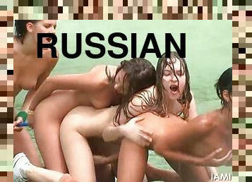 Russian hotties having a lesbian orgy outdoor