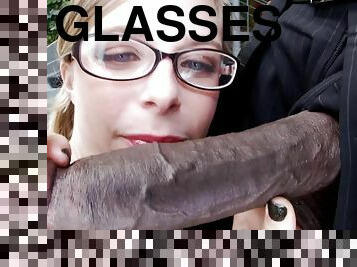Petite white girl with glasses takes on...