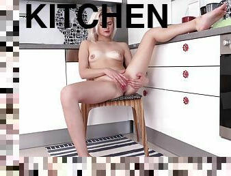 Solo In Kitchen - Blond Angel Pussy Rubbing Scene