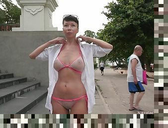 Naughty Lada Sheer bikini on beach