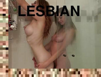 Hot lesbian girls having hot lesbian sex in the shower.