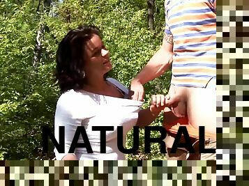 Big natural breast german teen fucks wild in the wood