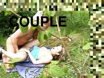 Kissing and fucking in the forest with a beautiful teen