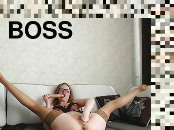 Astonishing secretary pleasures herself before boss arrives