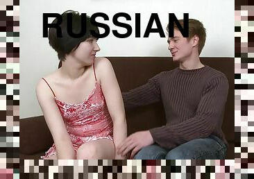 Short-haired Russian teen enjoys having her cunny stuffed hard