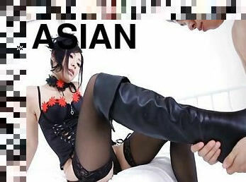 Model in nylon stockings posing seductively in Asian porn shoot