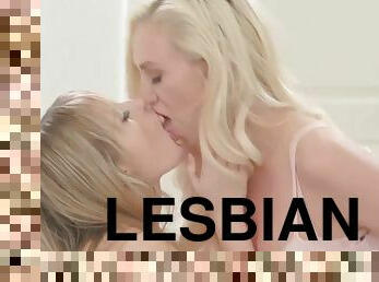 lesbienne, doigtage, blonde, bout-a-bout, sucer