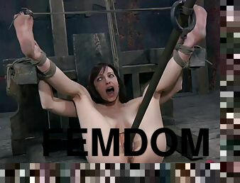 Spreaded slave yelling when tortured in femdom BDSM porn