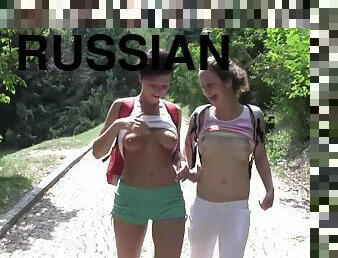 Pair of Russian lesbians go to the wilderness to get naughty there