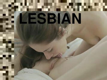 Closeup shoot of lesbian shaved pussy getting licked lovely