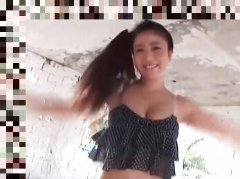 Big boobs Japanese girl in low cut top dances