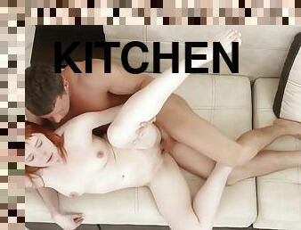 Red Fox - Provocative Young Redhead With Small Tits Fucked In The Kitchen - Cumshot