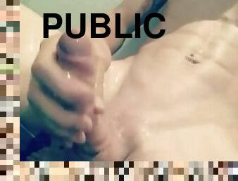 Young Aussie uncut public shower dribble