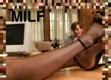 Amazing MILF In Stockings Sucks A Big Cock In Her Office