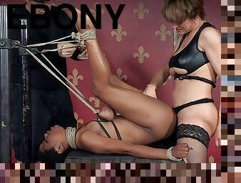 Kinky dude and a raunchy slagg ban a tied-up ebony filly