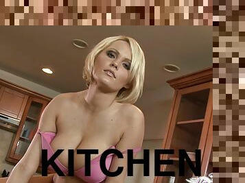 Sexy big-breasted blonde Hanna Hilton masturbates in the kitchen