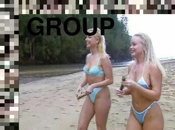 Sexy Blondes Wearing Bikinis Have A Group Sex Outdoors