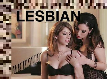Beautiful Lesbian Babes Rub Their Natural Tits And Narrow Pussies